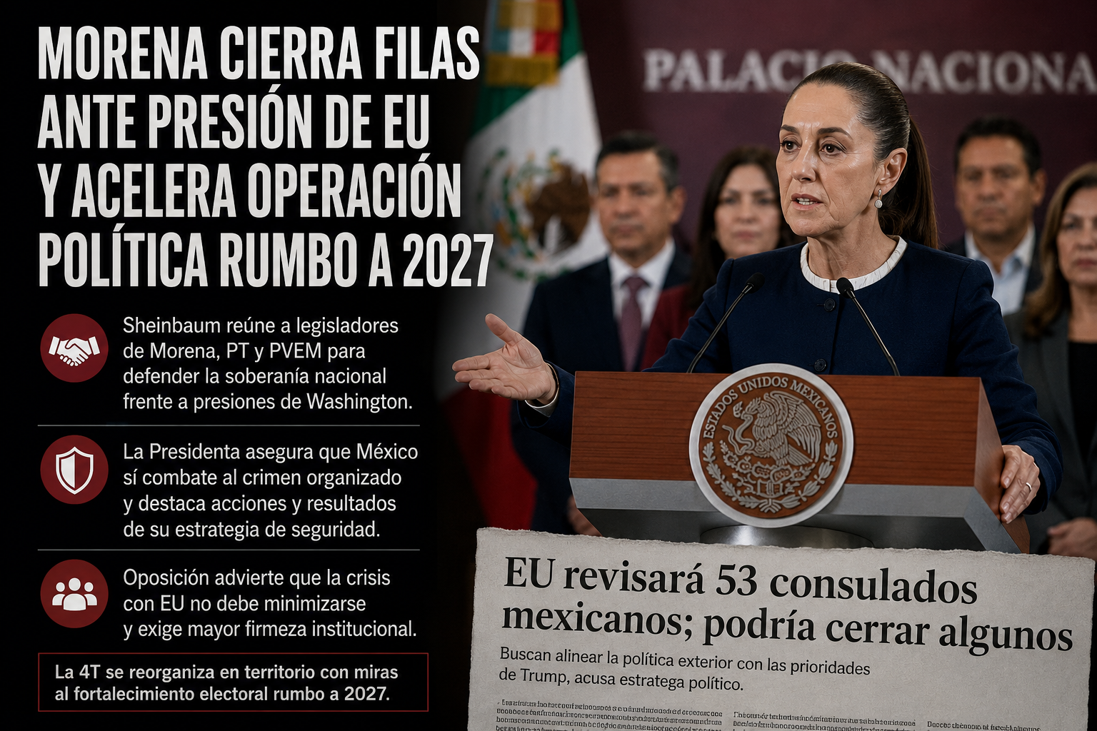 Morena cierra filas ante presión de Estados Unidos y acelera operación política rumbo a 2027